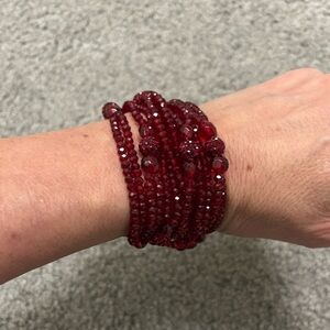 Red beaded multi strand stretch bracelet